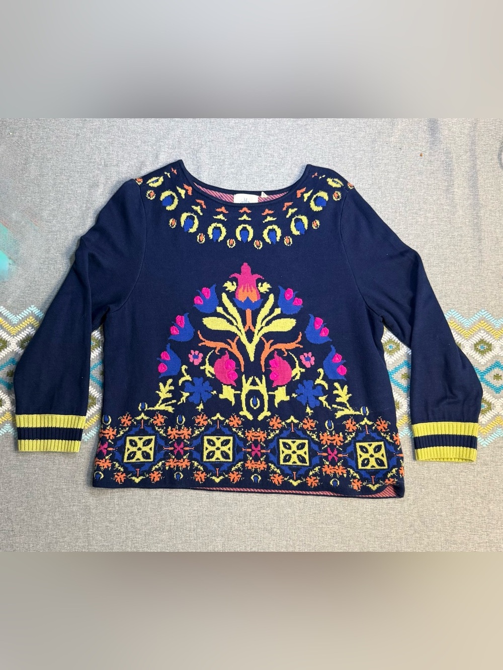 Anthropologie Sweater HWR Floral Intarsia Sweater 3/4 Sleeve MEDIUM Like New